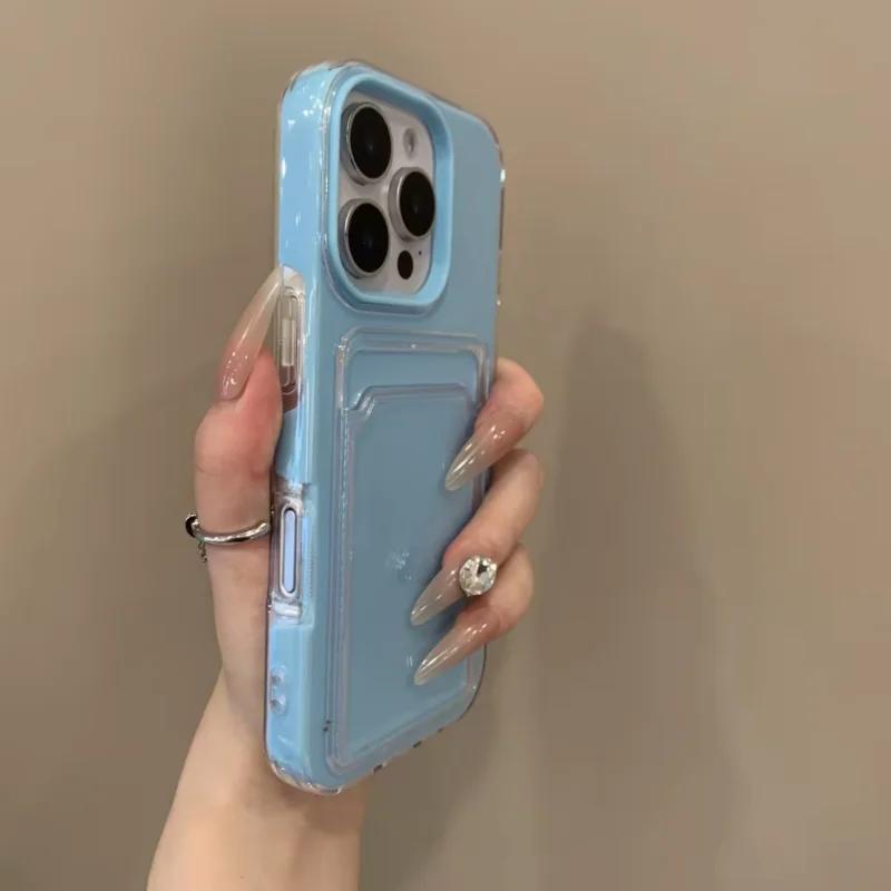 Чехол-кошелек 2-в-1 с держателем для карт для iPhone 17 Air 16 15 14 13 12 Pro Max 11, Конфетный цвет, Прозрачный, с зажимом для фото, Сумка-чехол