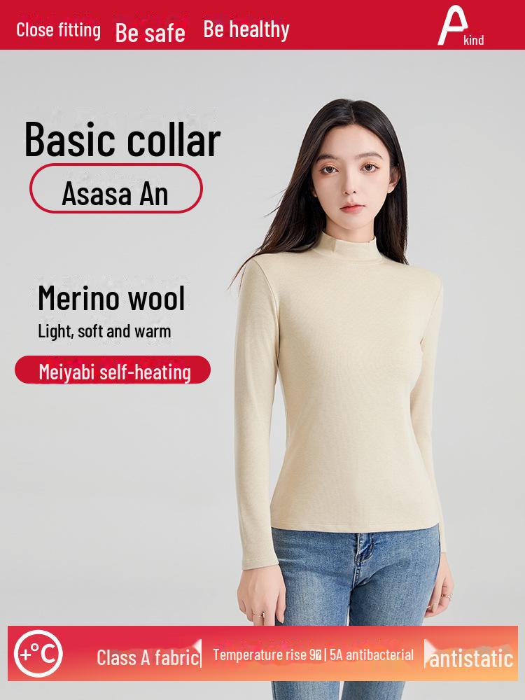 Women's Slim-Fit Mid-Neck Woolen Long-Sleeve Top - Warm German Fleece for Autumn and Winter