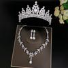 Великолепные серебряные комплекты свадебных украшений с кристаллами, модные диадемы, серьги-короны, колье, ожерелье, женское свадебное платье, комплект ювелирных изделий