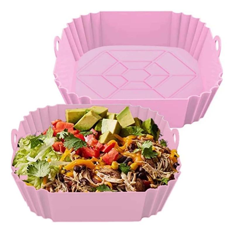 1pc Silicone Air Fryer Pot Tray with Handle Square Air Fryer Baking Pan Reusable Air Fryer Liner Accessories for Kitchen Baking