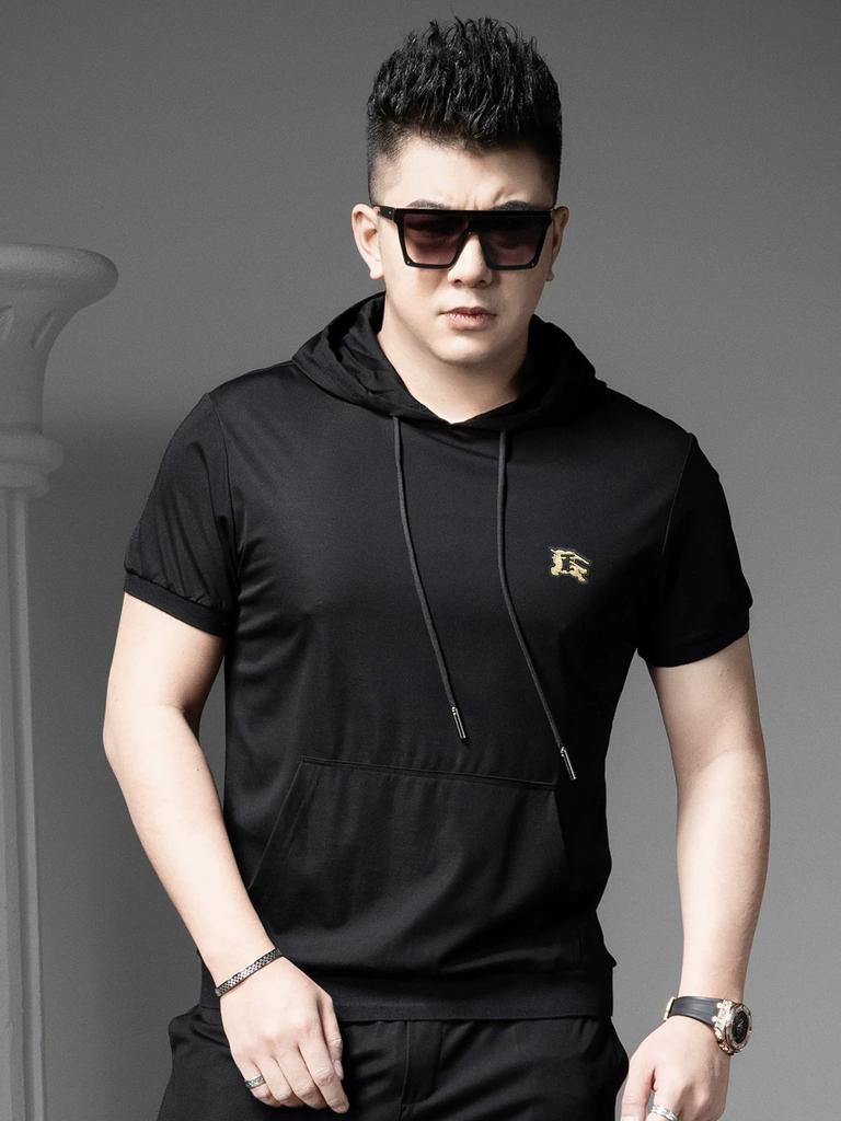 European High-End Small-Label Short-Sleeved T-Shirt for Men 2025 New Summer Trendy Brand Casual Hooded Half-Sleeved Sweatshirt