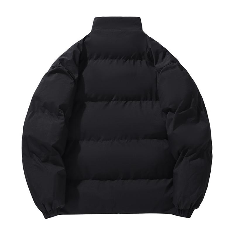 Two Sided Letter Print Thick Fleece Stand Collar Loose Cotton Puffer Jacket For Men Women