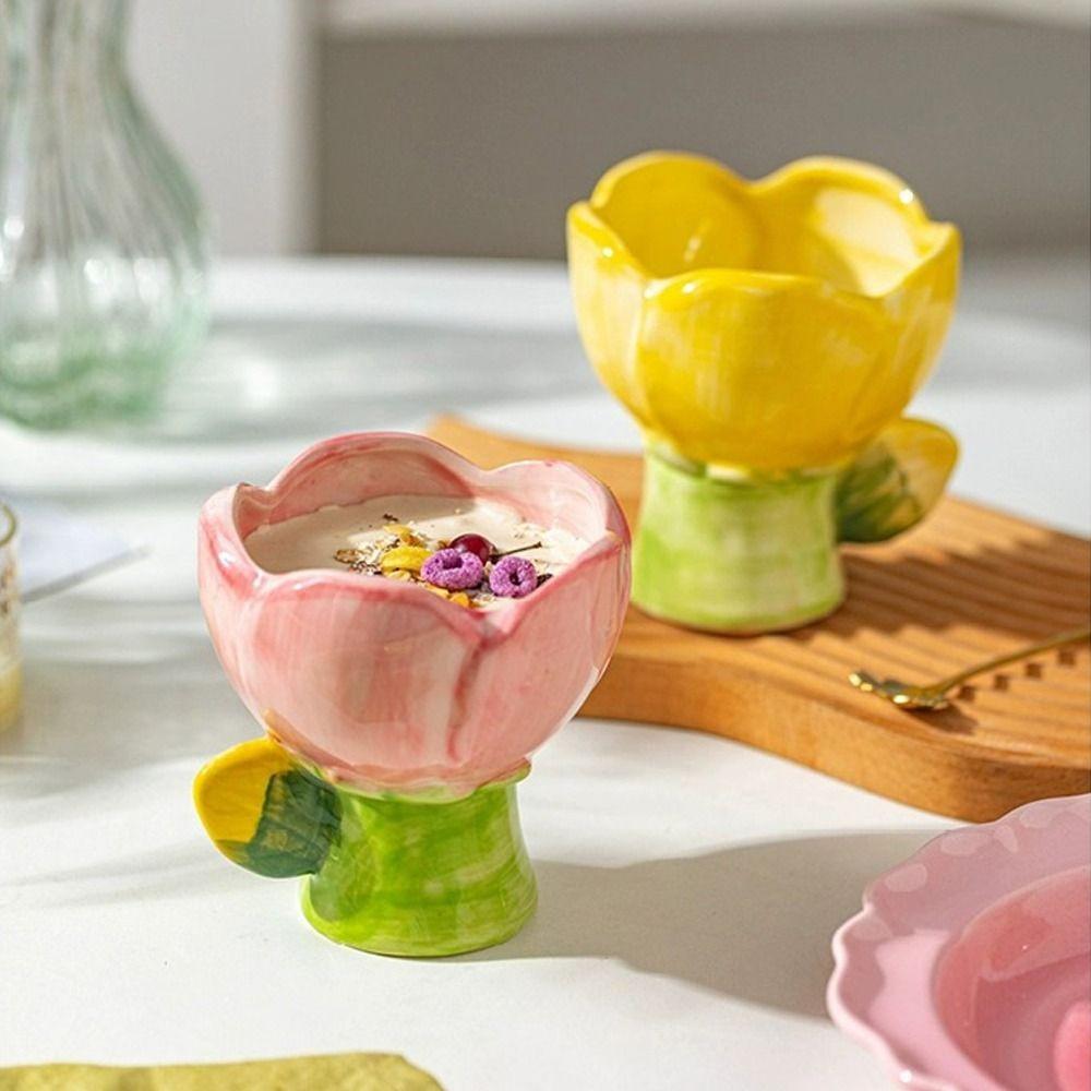 Paintings Flower Type Water Cup Handmade Ice Cream Dessert Bowl Plant Pot Breakfast Mug Breakfast