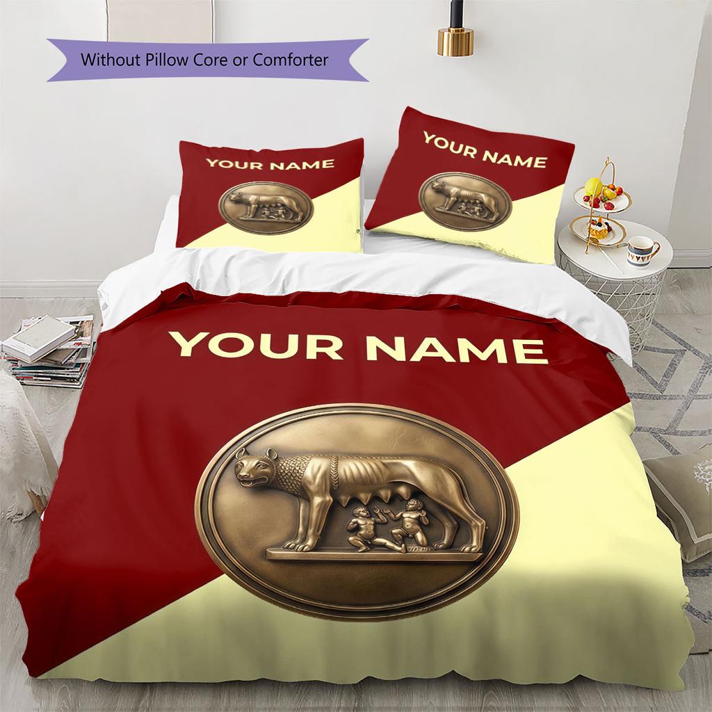 Custom Name,AS Roma Pattern Bedding Home Decoration Birthday Gift ( 1 duvet cover + 2 pillowcase, without core),fan merchandise.
