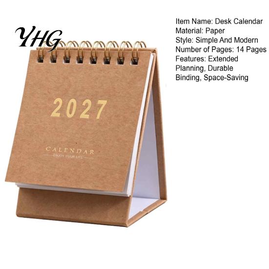 Compact Table Calendar for Desk 2027 English Desktop Calendar, Minimalist Planner with Gold Daily Schedule Organizer Foil Cover, Thick Paper, 18-Month