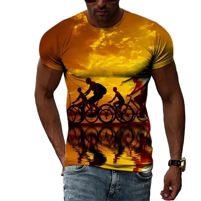New Trend Summer Fashion Bicycle Men's T-shirt Casual Print T-shirt Hip Hop Personalized Round Neck Short Large Top