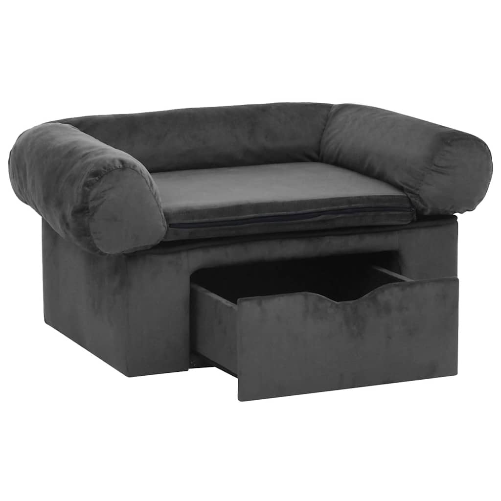 Vidaxl Sofa Dla Psa, Z Szufladą, Ciemnoszara, 75X50X38 Cm, Pluszowa
