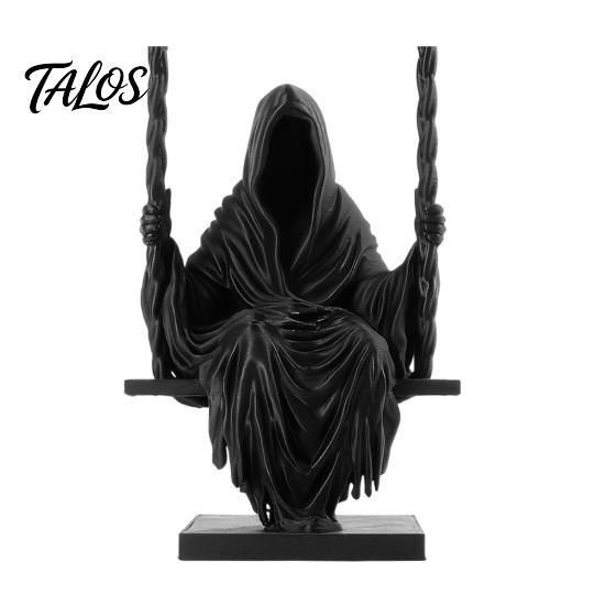 3D-печатная статуэтка Жнеца в сидячем положении Talos, Безликий Человек в Черной Мантии на Качелях, Скульптура-Украшение в Готическом Плаще, Декоративная Фигурка в Темном Стиле