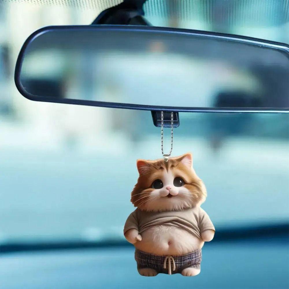 Cartoon Cat Ornament 2D Flat Car Mirror Backpacks Hanging Pendant New Cat Keychain Home Decor