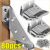 80 шт. угловых кронштейнов из нержавеющей стали для мебели, угловых полок, соединителей для шкафов, крепежных рамок, угловых скоб с винтом
