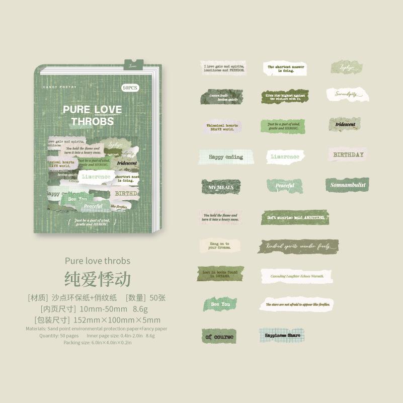 50-Sheet English Note Collage Stickers, Vintage Typography & Mini Paper Scrap Designs, Self-Adhesive for Journal DIY