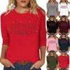 Women's Fashion Casual Three-quarter Sleeve Christmas Print Crewed Neck Top