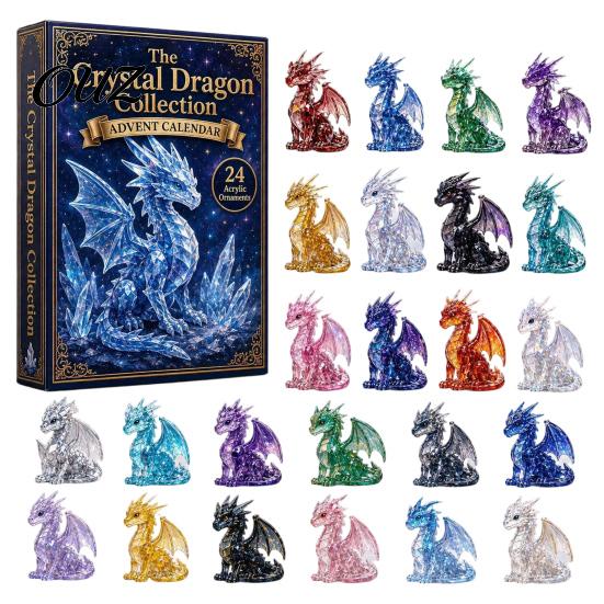 Dragon Souvenir Ornament Christmas Countdown Calendar, with 24 Acrylic Decorations, Days Xmas Advent Calendar Gift Box, Holiday for Lovers Decorations