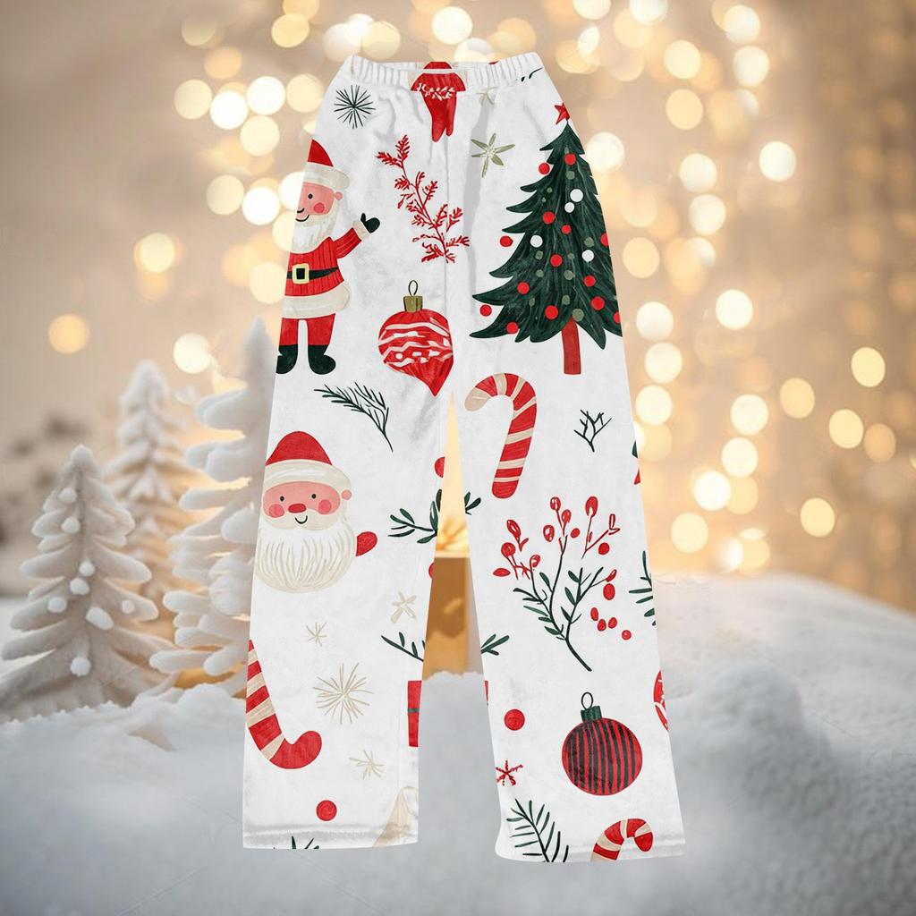 Women Winter Pants Full Length Long Trousers Christmas Printed Pants