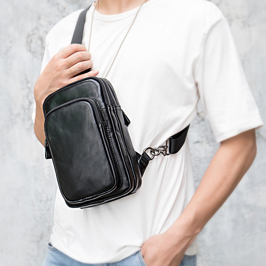Men's Satchel Casual Chest Bag Large Capacity Crossbody Bag Fashion Trend Head Layer Cowhide Chest Bag