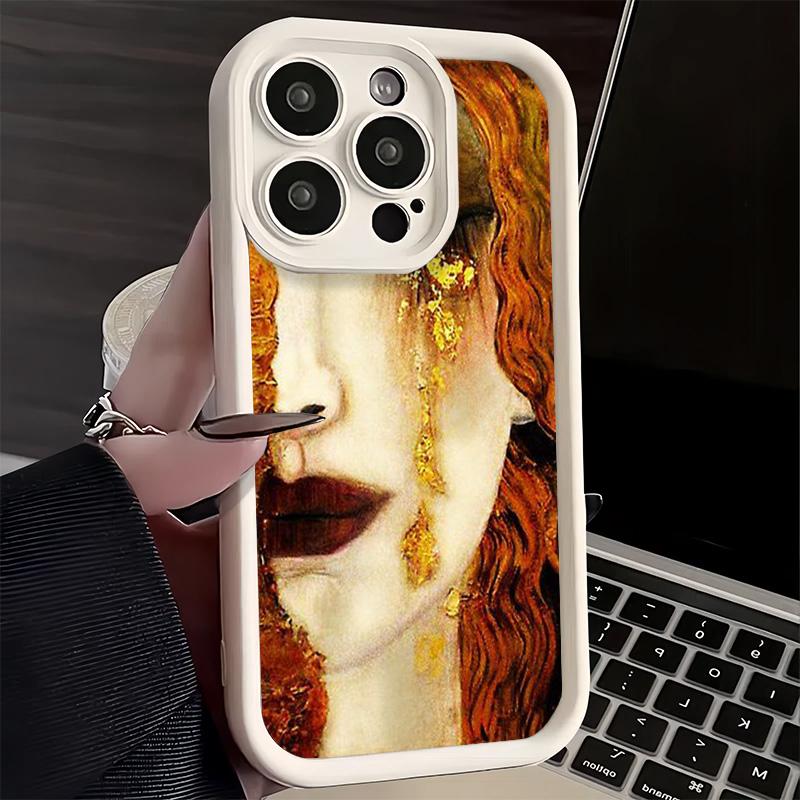 Чехол для телефона iPhone 17 Air 16E 15 16 Pro Max Поцелуй Густава Климта Художественный Чехол 14 Plus 13 12 Mini Мягкий Силиконовый Fundas