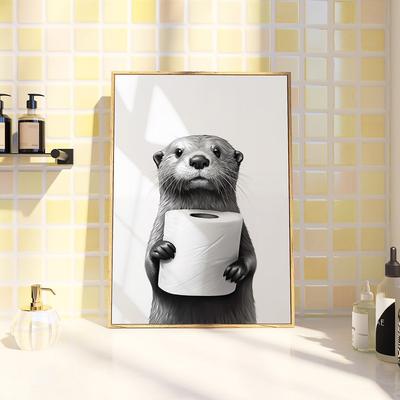 Милые животные туалетная бумага гостиная настенный художественный постер черно-белая выдра холст картина печать забавная ванная комната украшение дома
