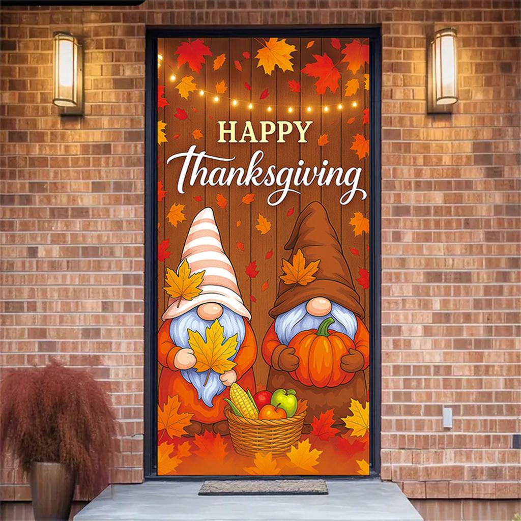 90*180cm Thanksgiving Gnome Door Curtain Decoration Happy Thanksgiving Day Decorations