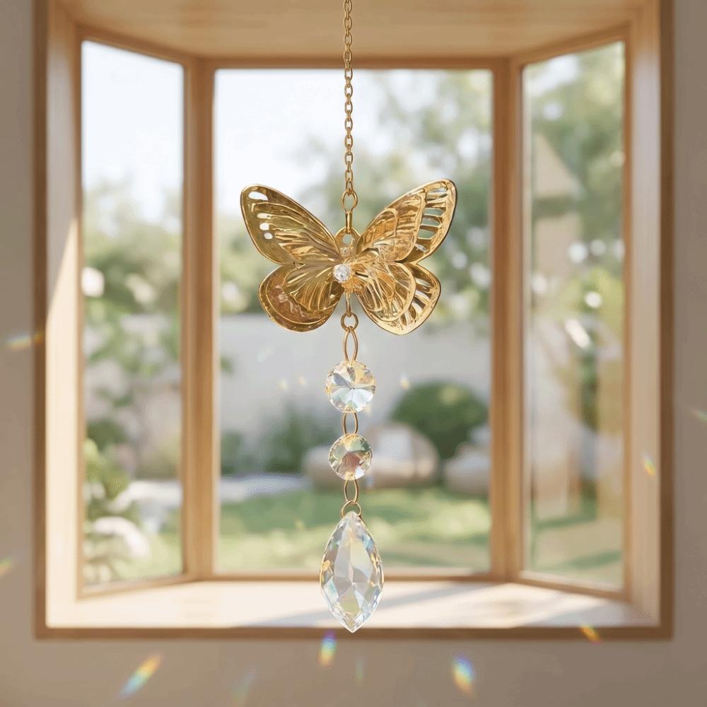 Colorful Butterfly Wind Chimes Crystal Sun Catcher Hanging Light Collection Pendant  Outdoor