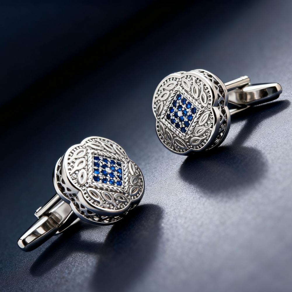 Men's Cufflink Set, White Rectangular Crystal Cufflinks, Paired with Gift Boxes.