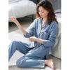 High Quality Large Size Women Cotton Pajamas Button Down Tops and Trousers Set Sleepwear Homewear Printing Nightwear Loungewear