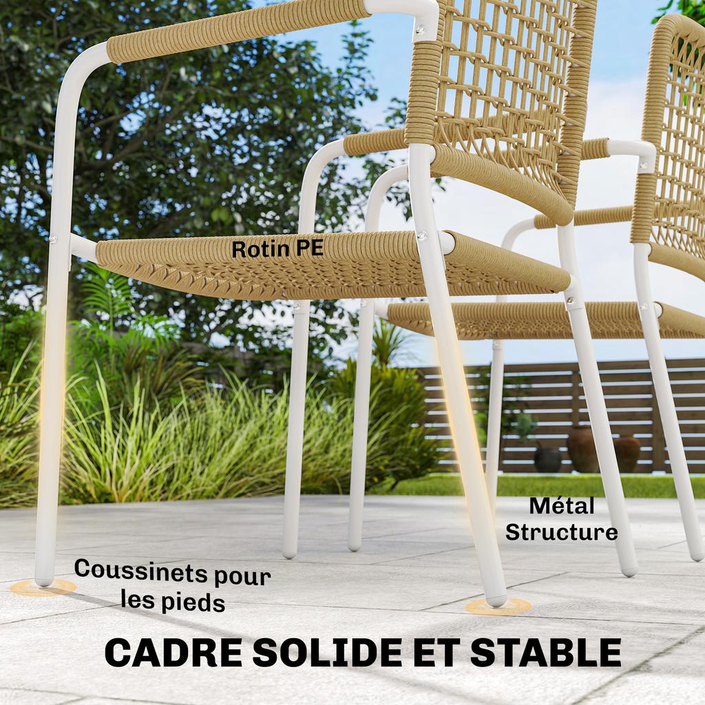 Stackable Wicker Garden Chairs, Set of 2, Armrests, Backrest, 55 x 57 x 82 cm, Yellow