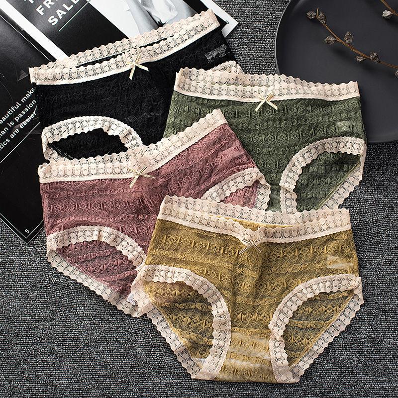 4 шт. женское нижнее белье со средней талией, трусы больших размеров, кружевные трусики, дышащее нижнее белье