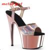 Mclubgirl High Heel Round Head Fish Mouth Dance Shoes Blue Thin Heel Fashion Sandals 17cm Heel 7cm Platform YKC