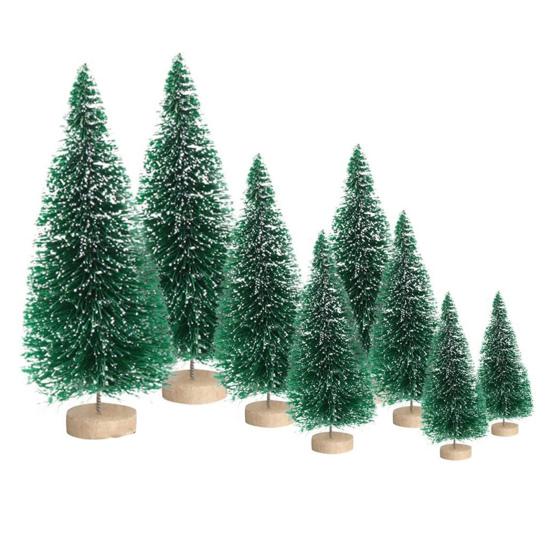 8Pcs Christmas Tree Ornaments Artificial Snowy Pine Tree Figurines Miniature Xmas Tree Statues for Home Table Desk Office Decoration