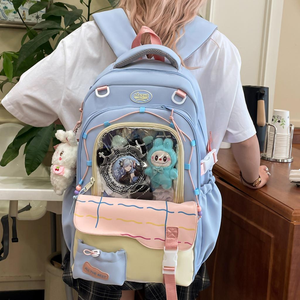 Schoolbag Student Pain Bag Large Capacity Transparent Junior High School Backpack ins High School Fashion Backpack Versatile Contrast Color Campus