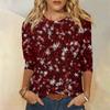 Women's Fashion Casual Round Neck 3/4 Sleeve Loose Christmas Printed T-Shirt Ladies Top
