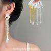 Punk Gothic Fish Bone Pearl Earrings Fishbone Shaped Drop Earrings Exaggerated Eardrop  Women
