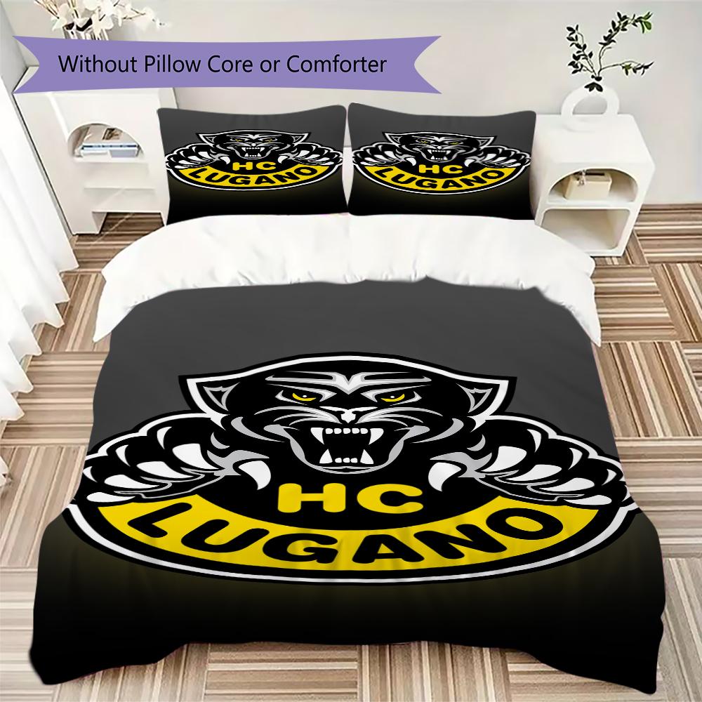 Hockey Club Lugano Pattern Bedding,Quilt Set Quilt Cover Pillowcase Home Birthday Gift(1 * duvet cover + 2 * pillowcase, without core)_lx