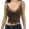 Lace Stitching Deep V Sling Sexy Slim Navel-Baring Tank for Women - Summer 2021 European & American Style