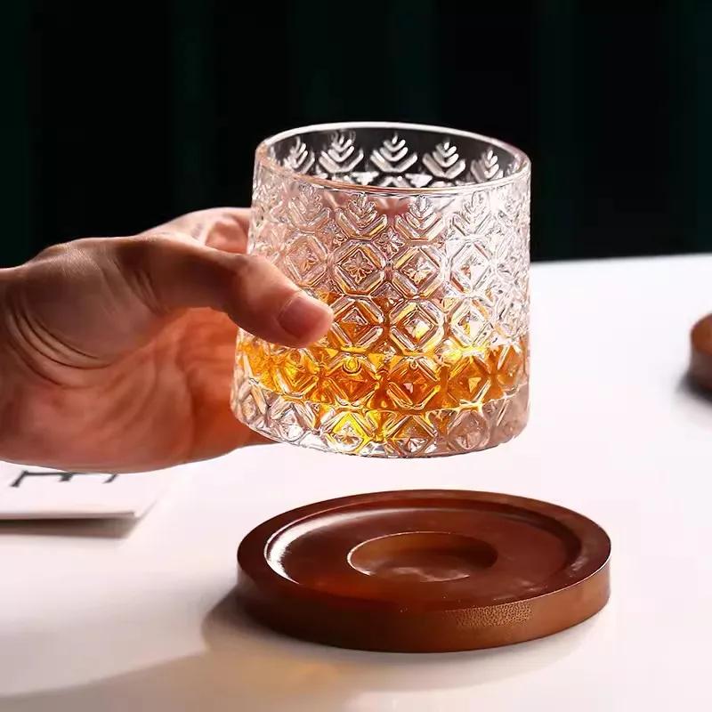 Стакан для виски Crystal Tumbler с основанием, вращающийся бокал для вина, бокал для бренди, посуда для бара и дома