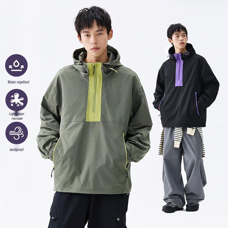 Унисекс Softshell куртка с капюшоном, Color Block: Стильная весенне-осенняя ветровка, Модная спортивная одежда
