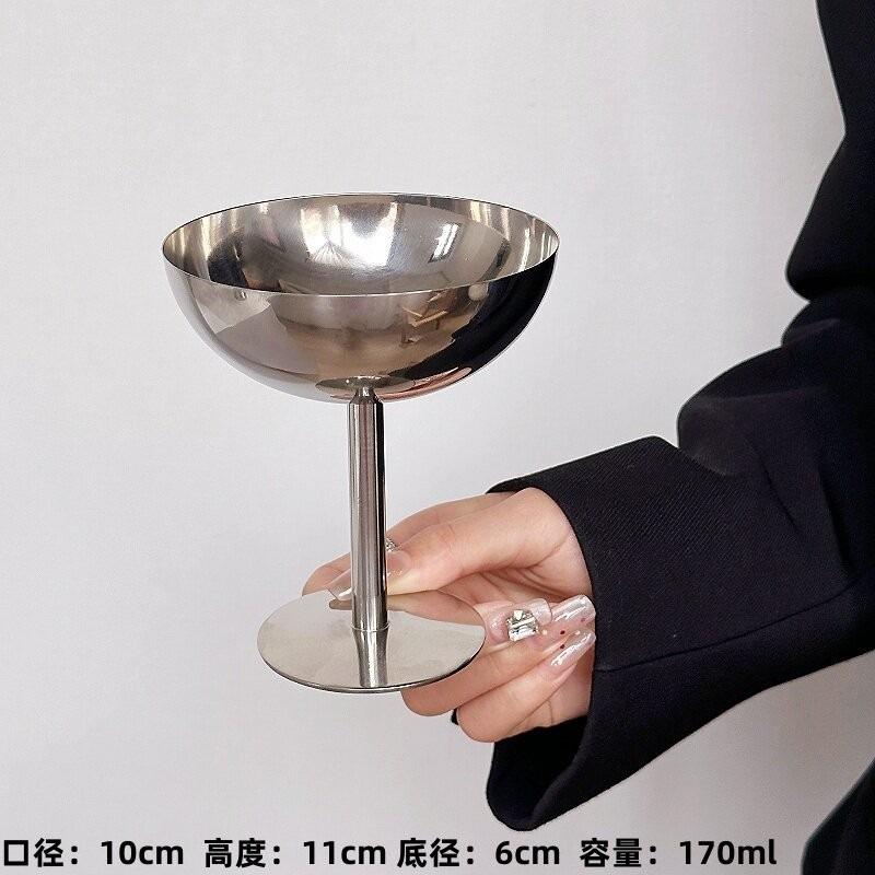 Retro Stainless Steel Ice Cream Cup Ins Style Pudding Dessert Cup Fruit Yogurt Salad Serving Dish High Base Bowl Bar Dinnerware