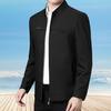 Men Spring Fall Coat Stand Collar Mid-aged Father Jacket Solid Color Long Sleeve Smooth Zipper Closure Warm Business Style Pockets Men Winter Jacket