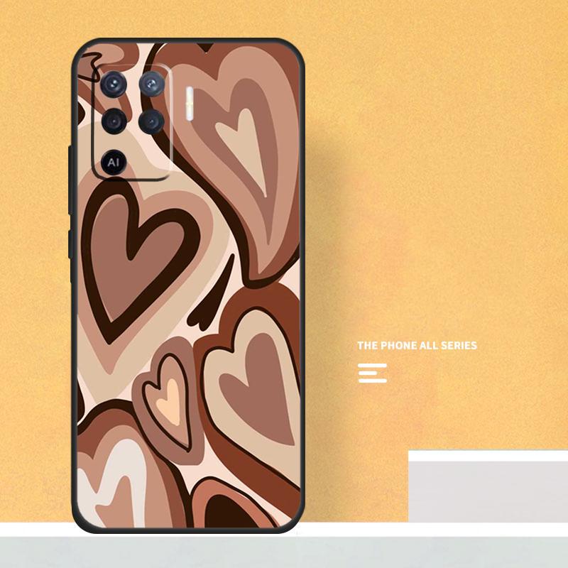 Brown Purple Hearts Swirl Pattern Case For Oppo A5 A6 Pro A16 A76 A96 A17 A57 A40 A60 A80 A98 A58 A78 A18 A38 A54 A74 A94 A15