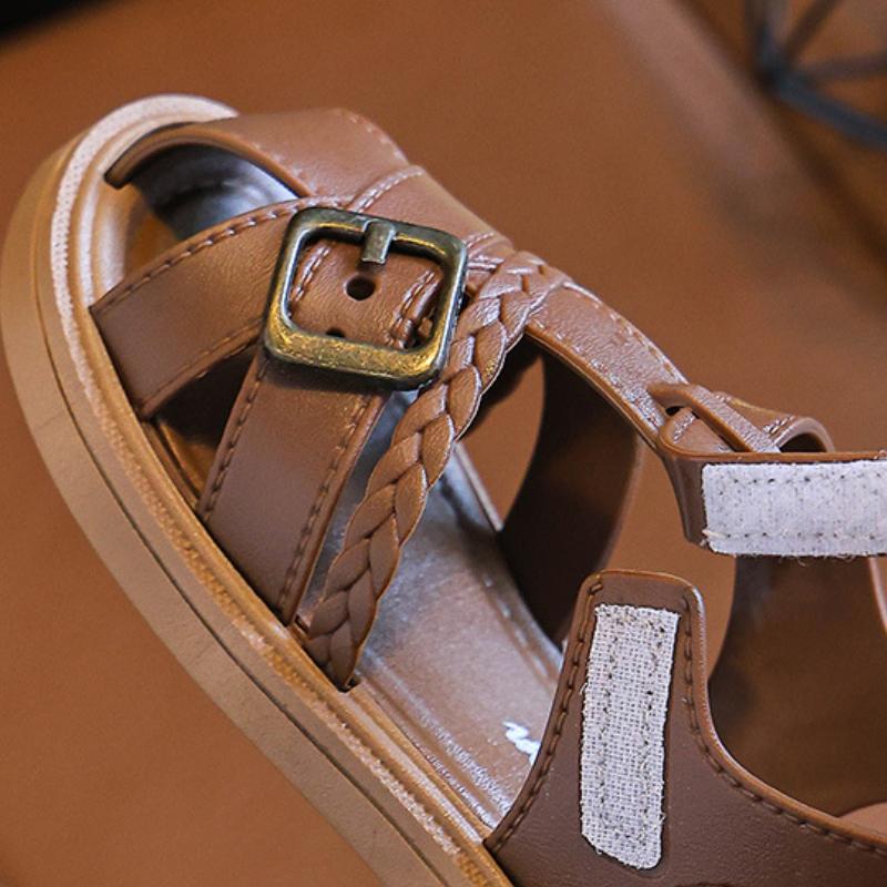 Детские сандалии принцессы Новые летние Нескользящая мягкая подошва Для девочек Средние и большие детские Туфли на липучках для маленьких детей Пляжные сандалии