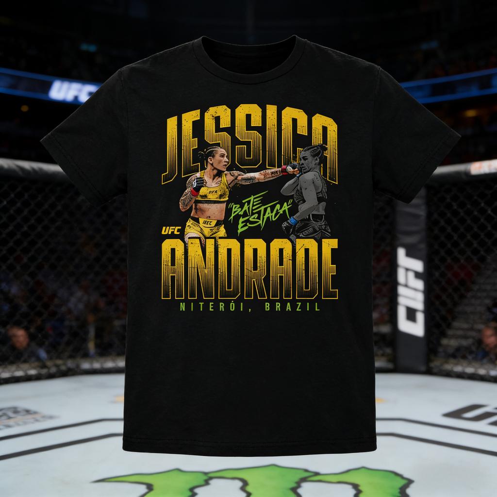 2026 Лето UFC Джессика Андраде Боевая Графическая Футболка Женская Спортивная Хлопок Короткий Рукав Свободная Повседневная Футболка для Фитнеса Унисекс
