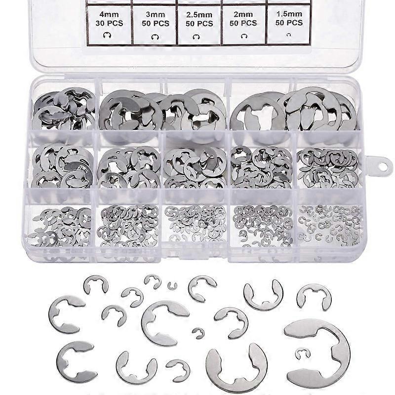 Lilaris Circlips, 400 Pieces 1.5-15mm E-Clip Stainless Steel Circlips with Storage Box, Circlips Assortment, Internal Circlip Ring, E-Clip External