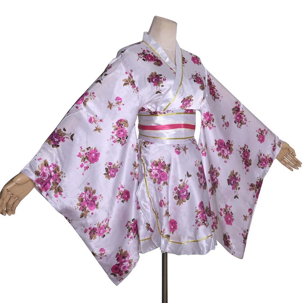 Сексуальное короткое кимоно, японское традиционное кимоно, платье-юката с принтом, цельный костюм для косплея, белый, один размер, подходит для женщин с V-образным вырезом (S09 Фиолетовый,