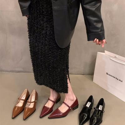 Французский темперамент, черные туфли на среднем каблуке с острым носком, женская обувь 2024 года, новинка весна-осень-зима, вечерние туфли Мэри Джейн