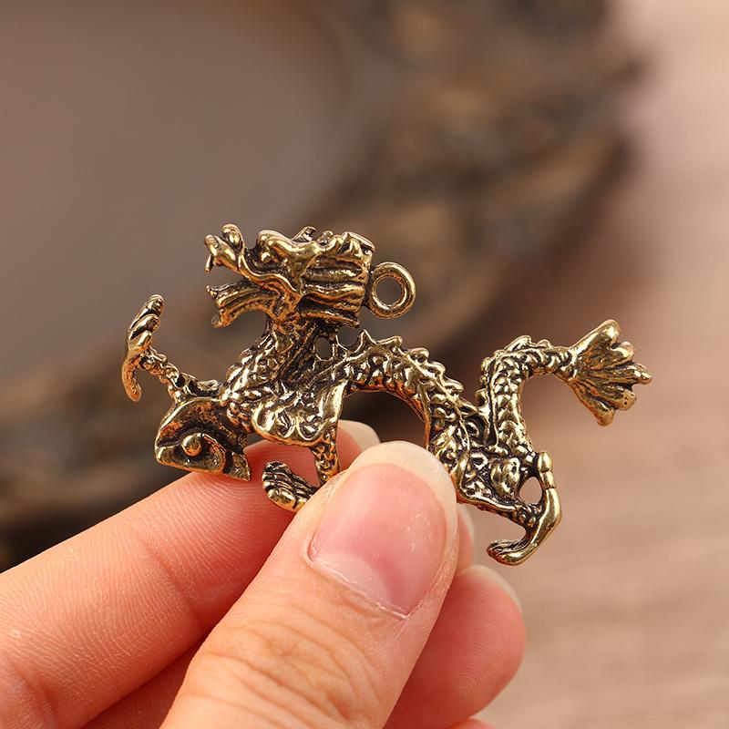 1Pc Solid Brass Zodiac Dragon Small Statue Desktop Ornament Feng Shui Decor