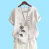 Women Fashion Cotton Linen Blouse Summer&fall Round Neck Short Sleeve Top Laides Casua Floral Print Loose T-shirt