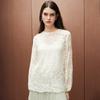 100% Mulberry Silk] 26 Spring Round Neck Heavy Duty Embroidered Western Style Loose Perspective Long Sleeve Shirt for Women