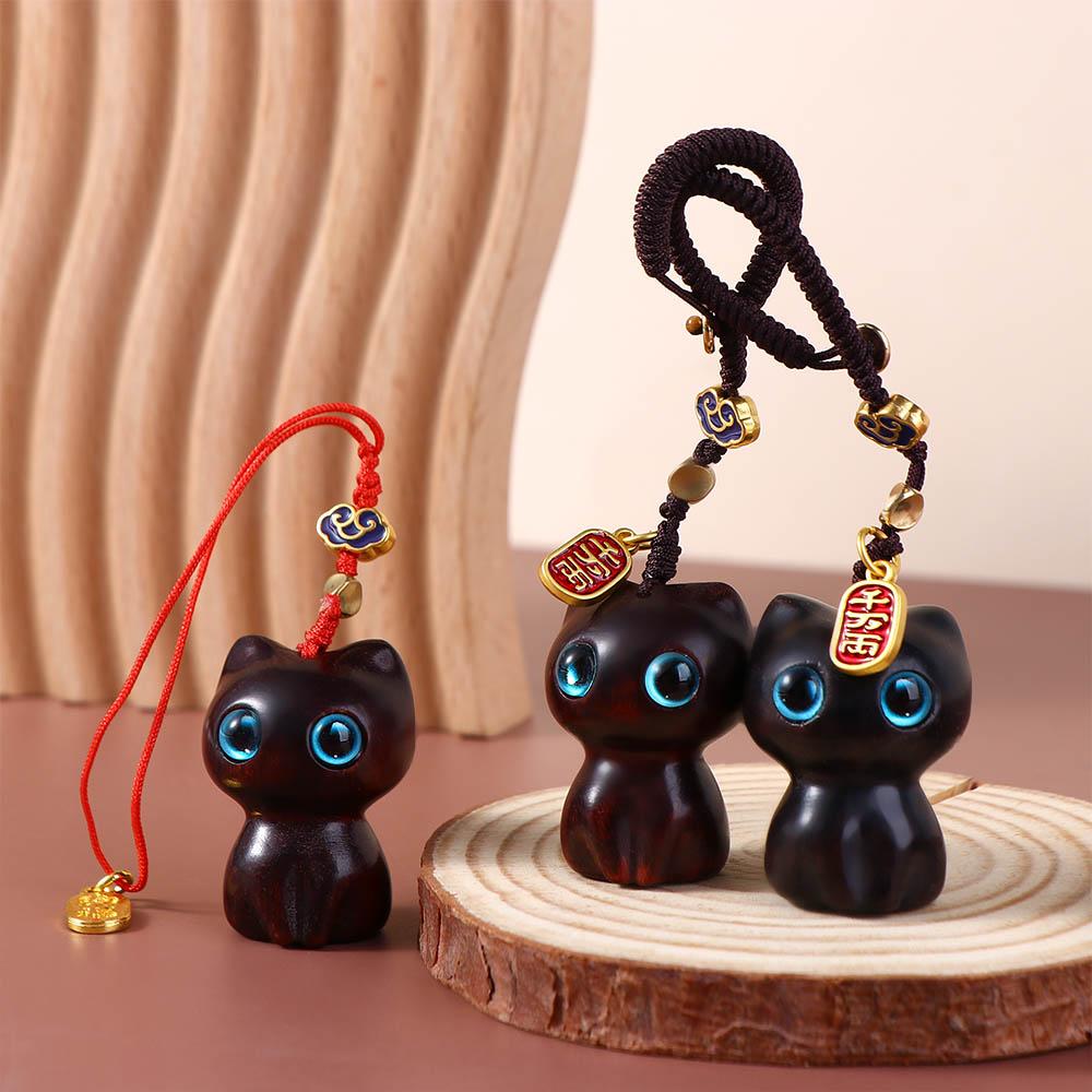 Sandalwood Wooden Wooden Cat Keychain Mobile Phone Strap Mobile Phone Lanyard Mobile Phone Chain