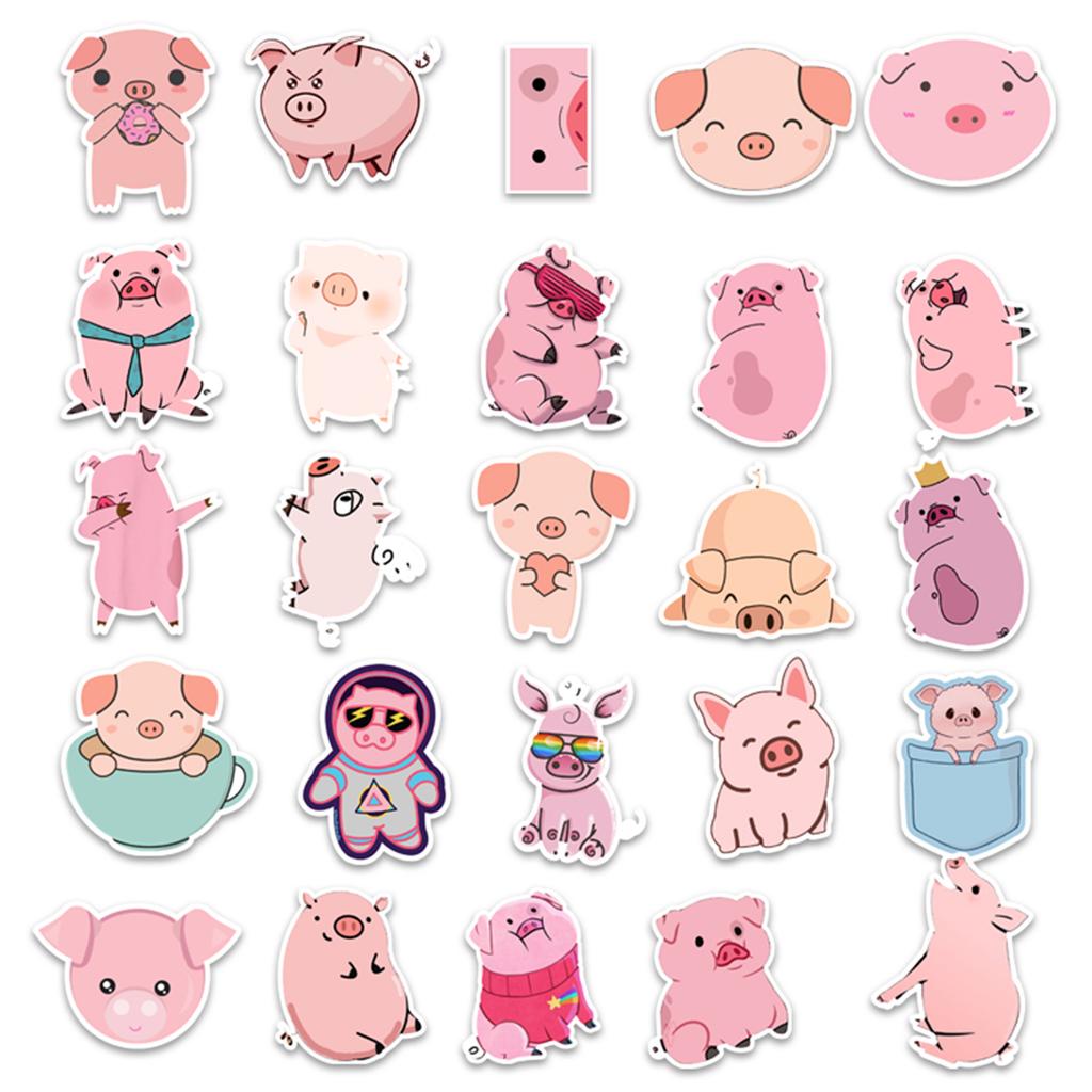50 Cute Pig Stickers Suitcase Car Motorcycle Refrigerator Mobile Phone Waterproof Fun Cute Waterproof Stickers