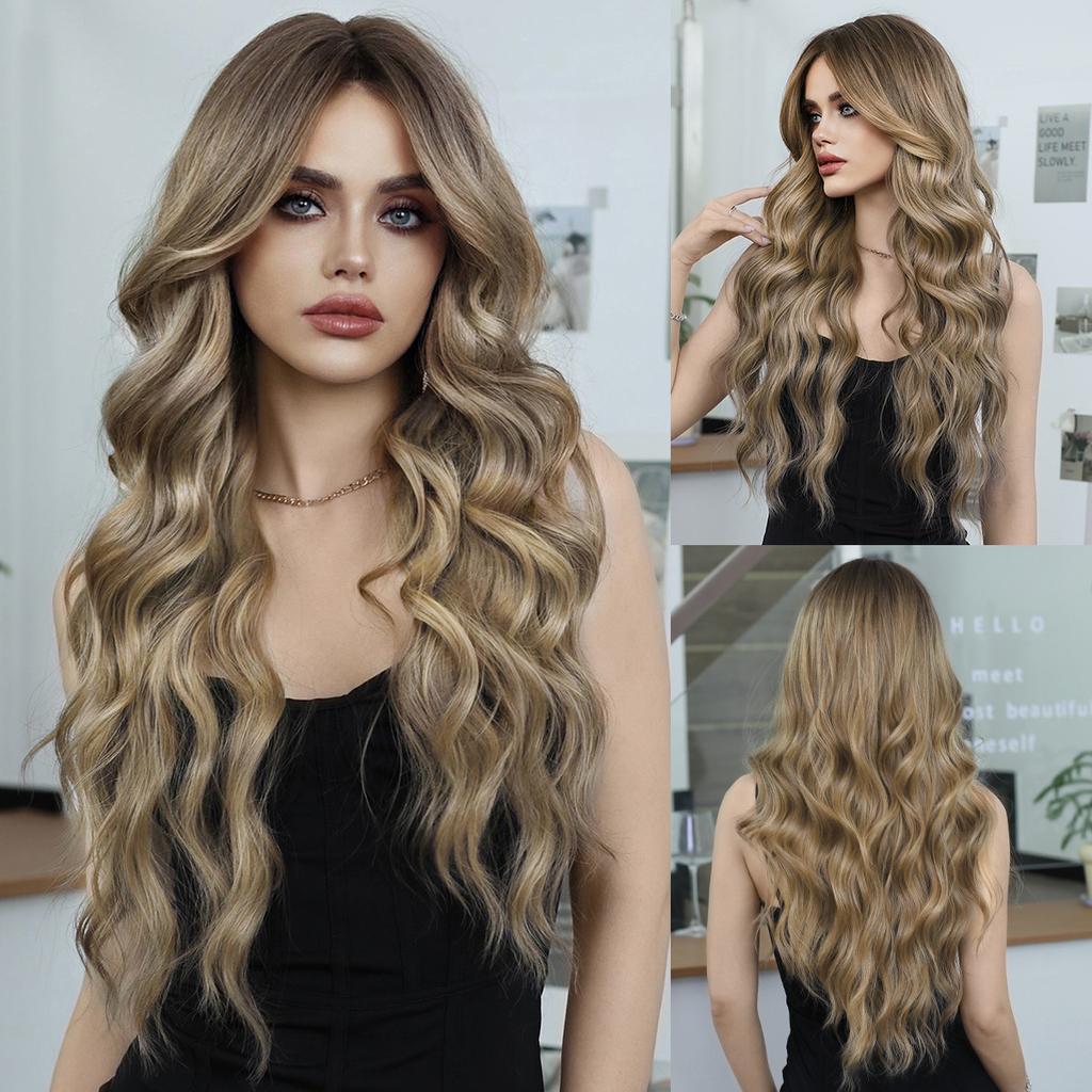 Synthetic Hair Ombre Blonde Wigs Long Wavy Middle Part Wig